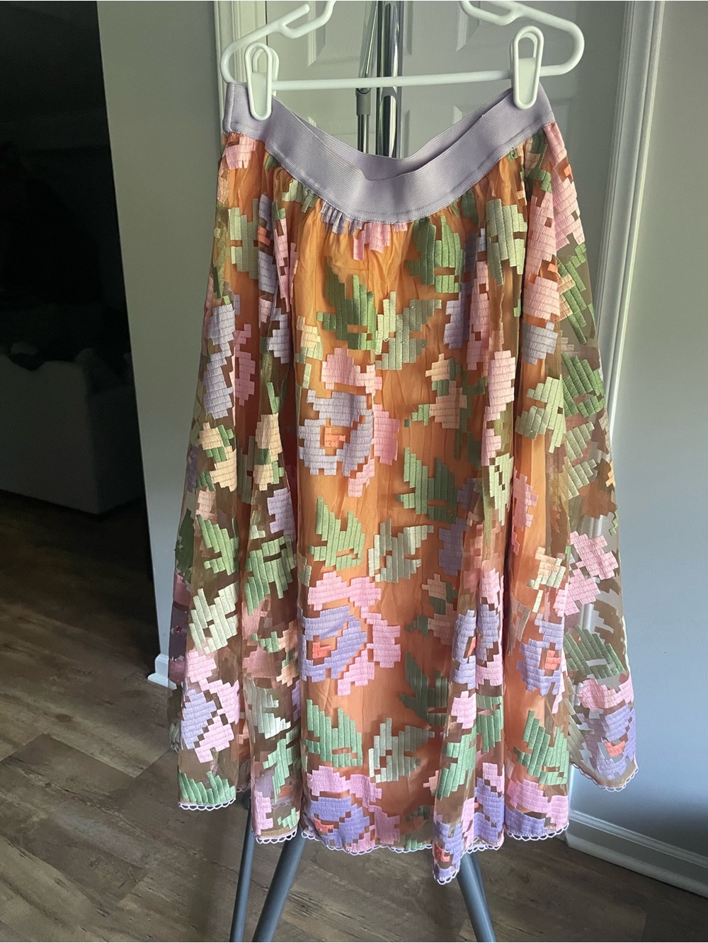 Maeve Orange Floral A-Line Skirt with Pastel Embroidery - Picture 2 of 8